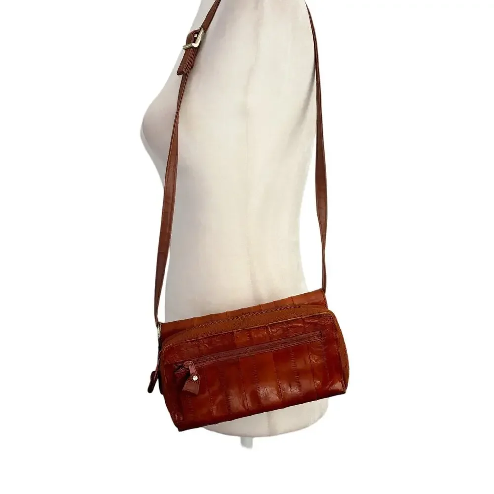 Vintage Lee Sands Eel Skin Wallet Shoulder Bag Brown